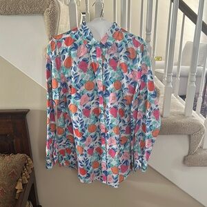 J. McLaughlin White Button-Front Fruit & Floral Print Blouse